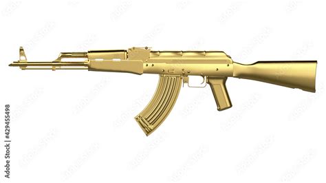 Gold Ak 47 Assault Rifle Isolated On White Background Classic Soviet