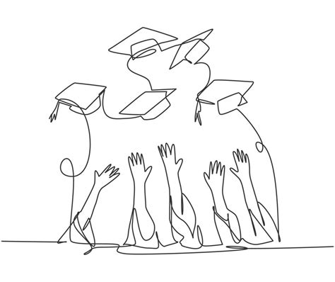 One Single Line Drawing Of Group Of College Student Throw Their Cap To