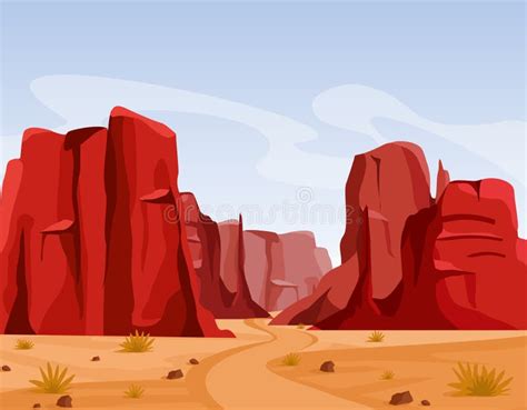 Vector Illustration Of Wild West Texas Desert Landscape With Dry Grass
