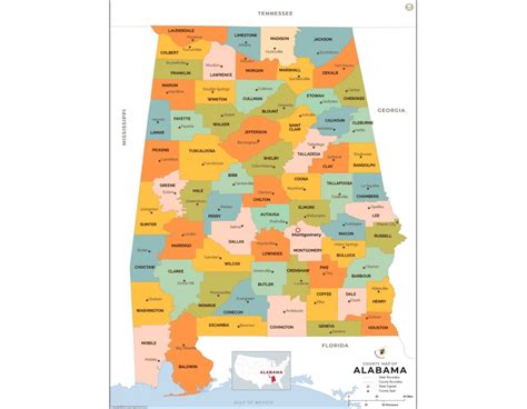 Buy Printed Alabama County Map
