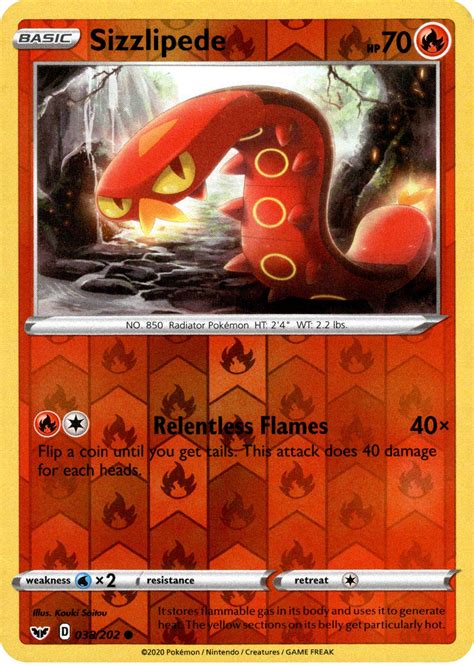 Sizzlipede 38202 Sword And Shield Reverse Holo Card Cavern