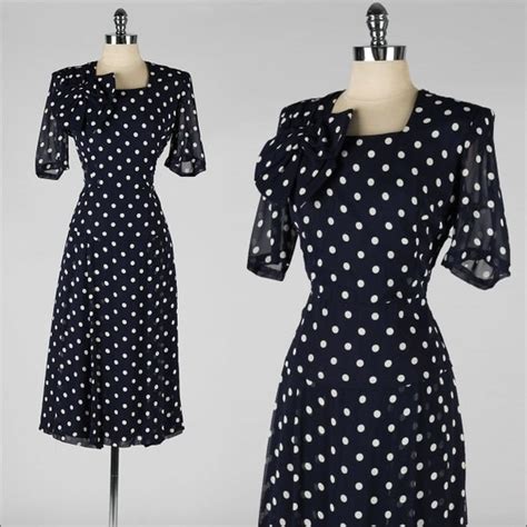 Vintage 1950s Dress Blue White Polka Dot By Millstreetvintage