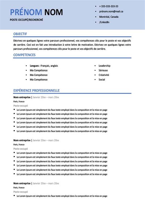 Exemple de Cv Canadien 2023 au Format Word  [PageWord]
