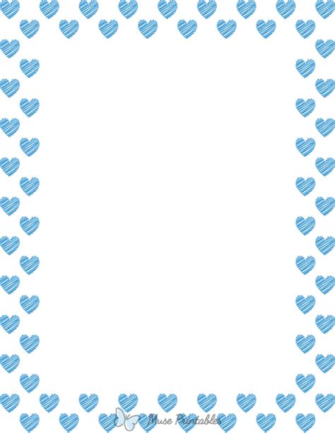 Printable Blue On White Heart Scribble Page Border