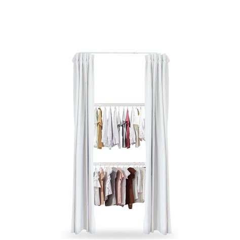 Tugu Pure White Clothes Rack With 2 Bars And White Velvet Curtain
