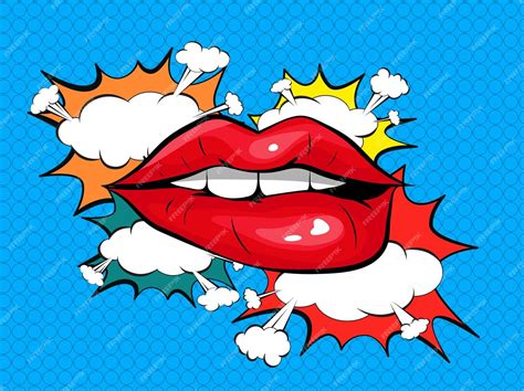 Premium Vector Biting Her Red Lips Pop Art Colorful Background
