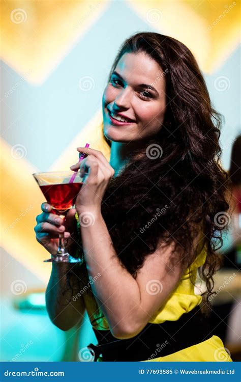 Beautiful Woman Having A Red Martini Stock Image Image Of Amusing