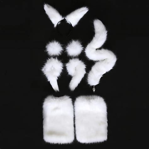 4 Pcs Erotic Anal Tail Binding Fox Suit Cosplay Uniform Adult Combination Sex Leggings Long Tail