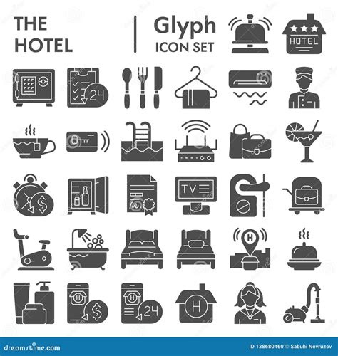 Hotel Glyph Icon Set Service Symbols Collection Vector Sketches Logo