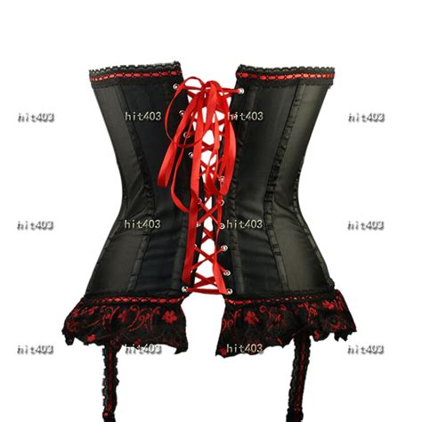 Black Boned Red Ribbon Basque Suspender Corsetg String Ebay