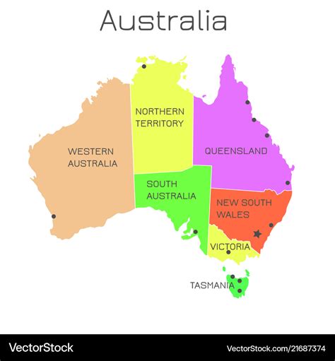 Australia Map States Colorful Royalty Free Vector Image