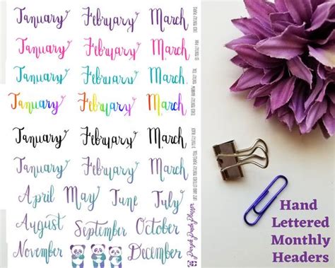 Hand Lettered Monthly Header Stickers For Planner Or Bujo Etsy