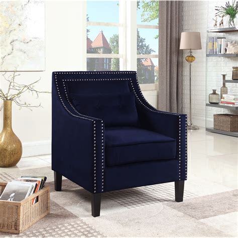Best Master Furniture Suede Upholstered Accent Armchair Navy Blue