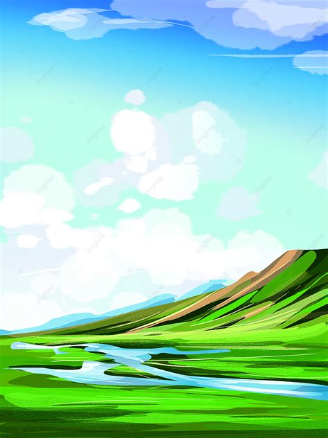 Cartoon Hand Drawn Green Landscape Illustration Background
