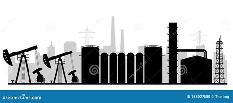 Oil Extraction Landscape Vector Illustration Cartoon Flat Urban
