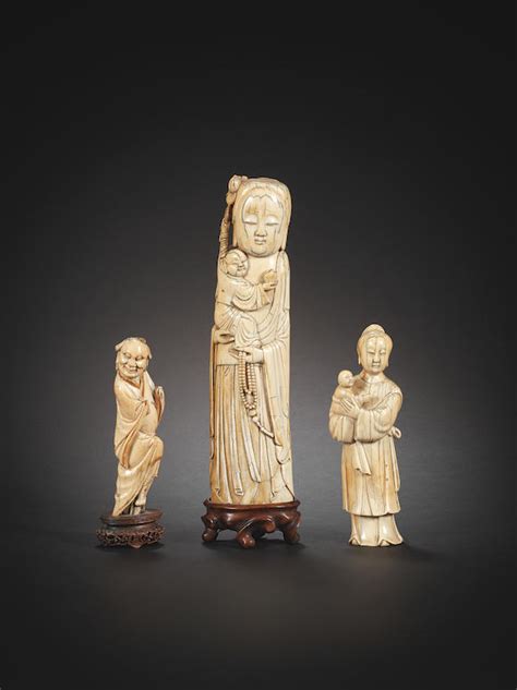Bonhams Three Carved Ivory Figures Ming Dynasty