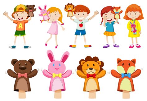 Boys And Girls With Hand Puppets 303101 Vector Art At Vecteezy