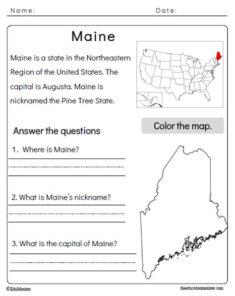 Maine State Worksheet Edumonitor