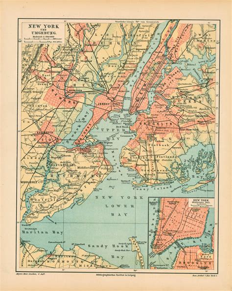 Authentic Vintage Antique Print New York City Antique Map