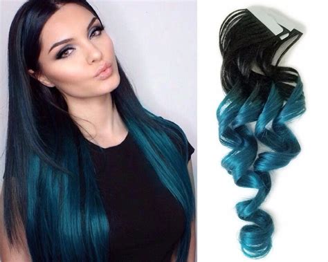 Dyeing your hair blue is a fun way to get out of a color rut. 10 Aqua Teal Blue Ombre Tape in hair extensions with dark ...