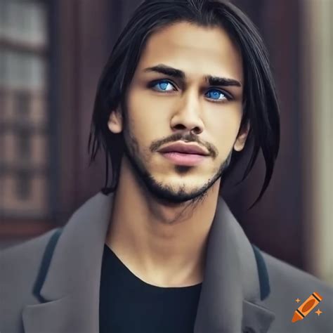 portrait of a handsome biracial man with blue eyes