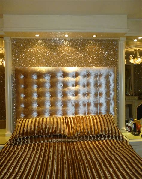Gold Glitter Wallpaper With Our Padded Double Headboard Both