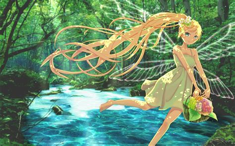 Download 1920x1200 Anime Fairy Girl Blonde Wings Flower Basket