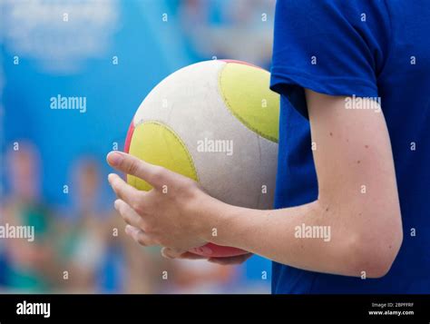 Volleybal In The Hands Of A Child Selective Focus Stock Photo Alamy