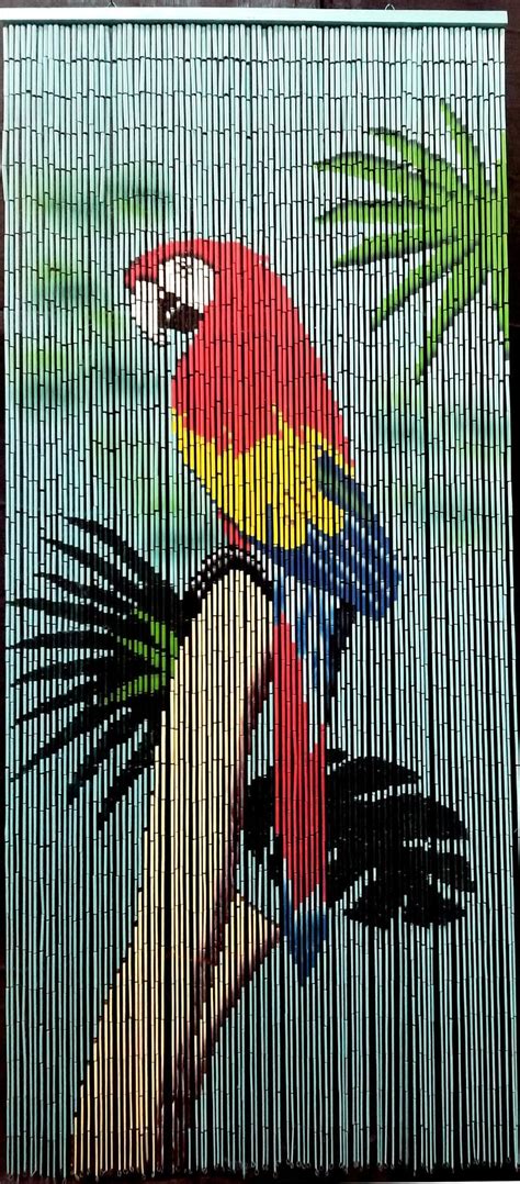 Tropical Parrot Bamboo Beaded Curtains Hand Painted Bamboo Etsy