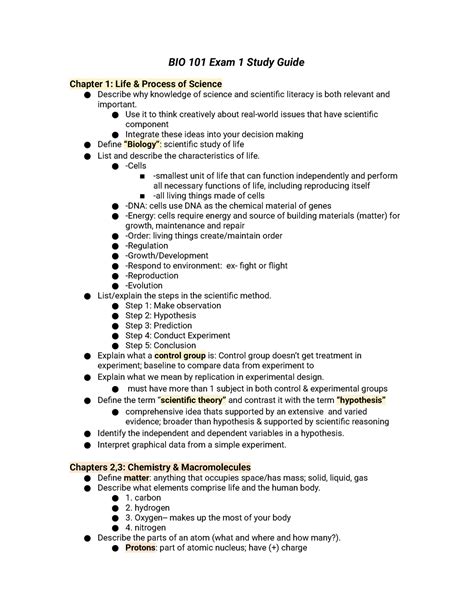 Bio 101 Exam 1 Study Guide Bio 101 Exam 1 Study Guide Chapter 1 Life