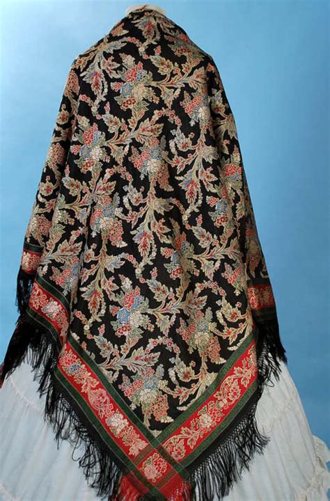 Antique 1830 40 Impressive Silk Polychrome Brocade Large Shawlsold