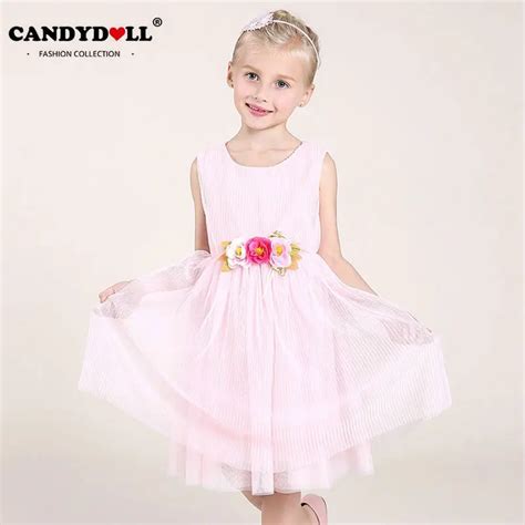Candydoll 2017 Summer Children Girls Dresses 3 Flowers Belt Princess
