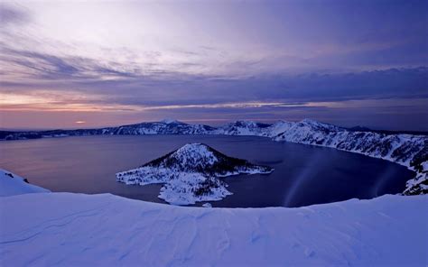 Crater Lake Frozen Winter Volcano Oregon Wallpapers Hd Desktop