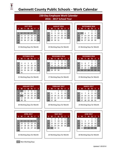 免费 School Work Calendar 样本文件在