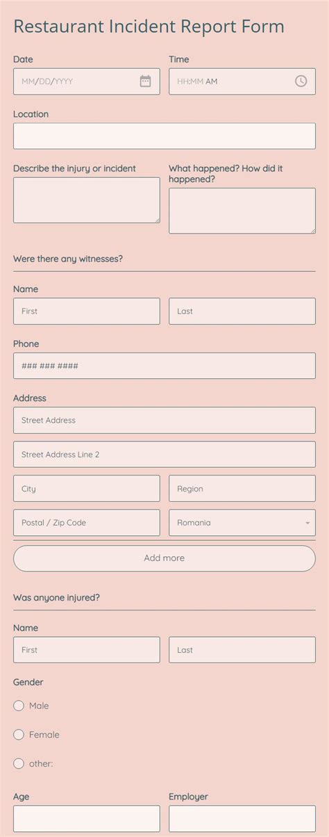 Restaurant Incident Report Form Template 123formbuilder