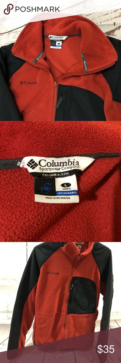 Mens L Columbia Fleece Jacket Red And Black Zip Up Nice Mid Weight