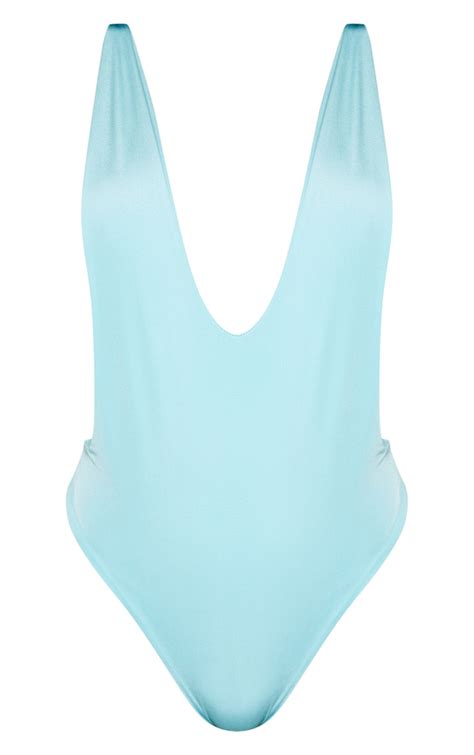 Shape Aqua Plunge High Leg Swimsuit Curve Prettylittlething