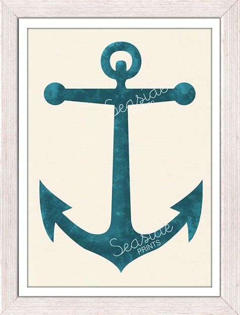 nautical print poster vintage blue anchor sea life tools print original illustration anchor