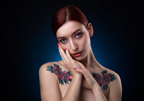 Pose Hands Tattoos Glance Makeup Redhead Girl Hd Wallpaper Rare Gallery
