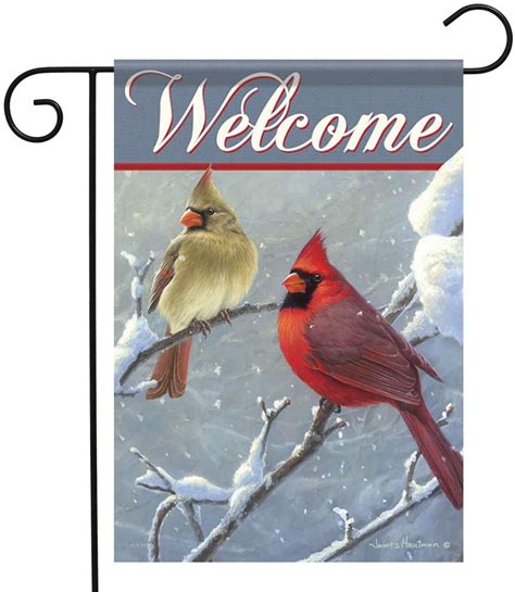 Winter Cardinals Welcome Garden Flag 2 Sided Message 125 X 18 Flags