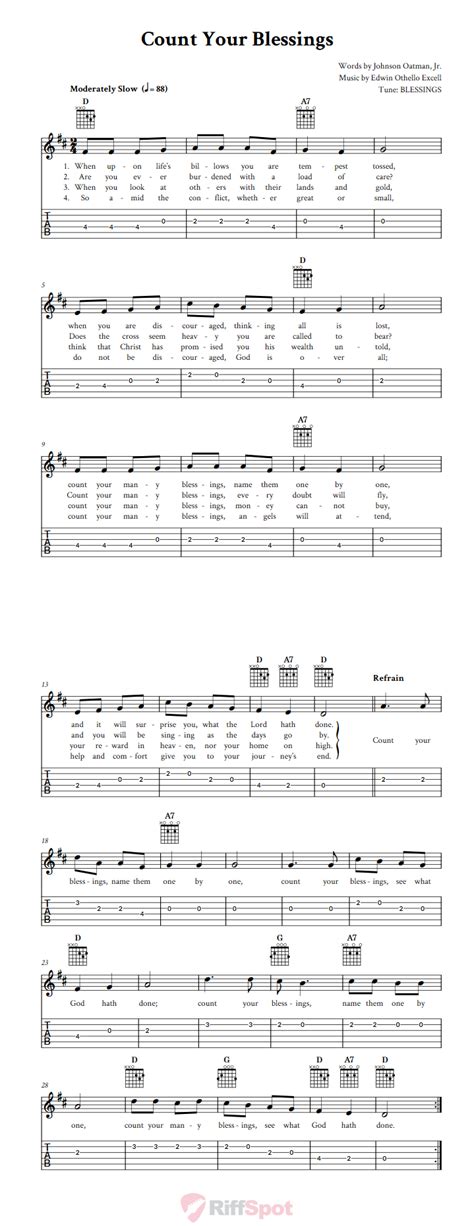Count Your Blessings Easy Guitar Sheet Music And Tab With Chords And Lyrics