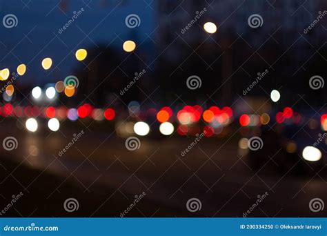 Defocused Blur City Lights At Night Abstract Bokeh Of Street Traffic