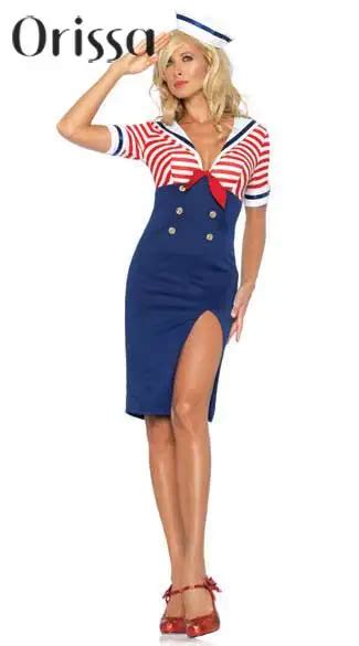 New 2016 Hello Sailor Deep V Neck Deluxe Shipmate Sailor Costume Women Nautical Costume Sexy
