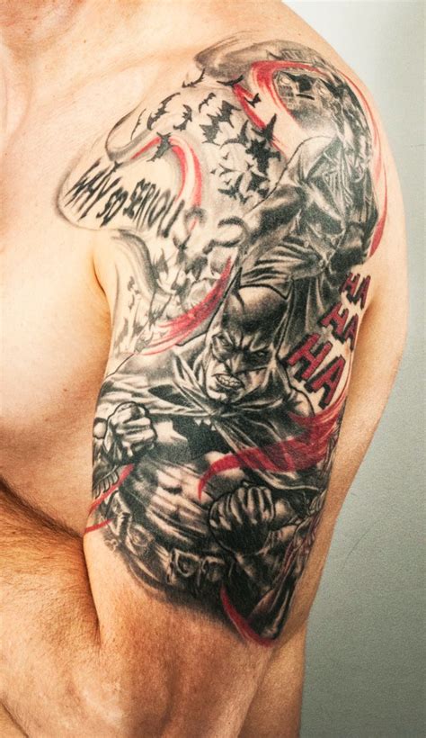 Angry batman portrait shoulder tattoo source: Batman Tattoos | Batman tattoo, Half sleeve tattoos lower ...