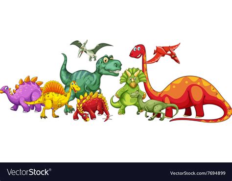 Different Type Of Dinosaurs In Group Royalty Free Vector