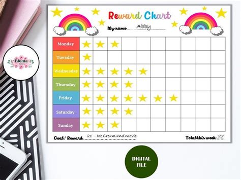 Rainbow Reward Chart Printable Childrenkids Reward Chart Etsy
