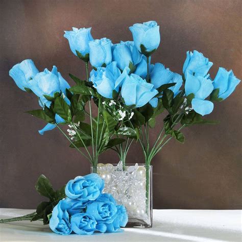 Look no further than village green! 12 Bush 84 Pcs Turquoise Artificial Silk Rose Bud Flowers ...