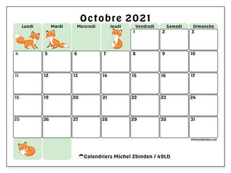 Calendrier Octobre 2021 à Imprimer “49ld” Michel Zbinden Fr