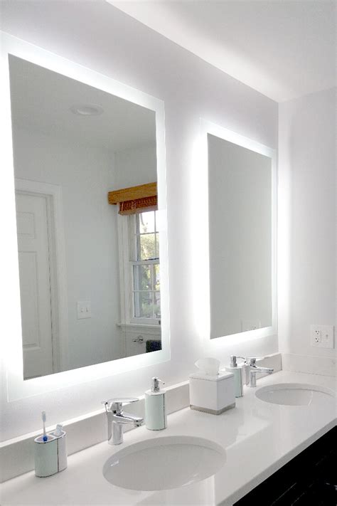 Side Lighted Led Bathroom Vanity Mirror 28 X 36 Rectangular Mirrors And Marble