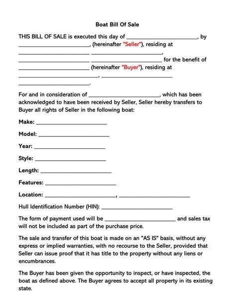 Simple Boat Bill Of Sale Form